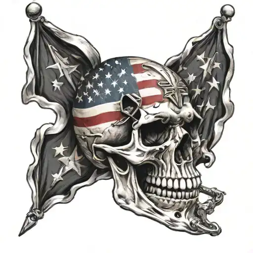 Skull And American Flag And Marine Corps Emblem