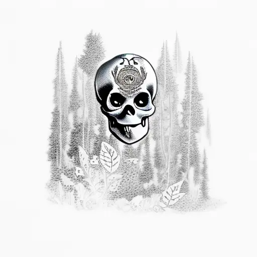 Skull In Forest Above Girl Wearing Animal In Forest