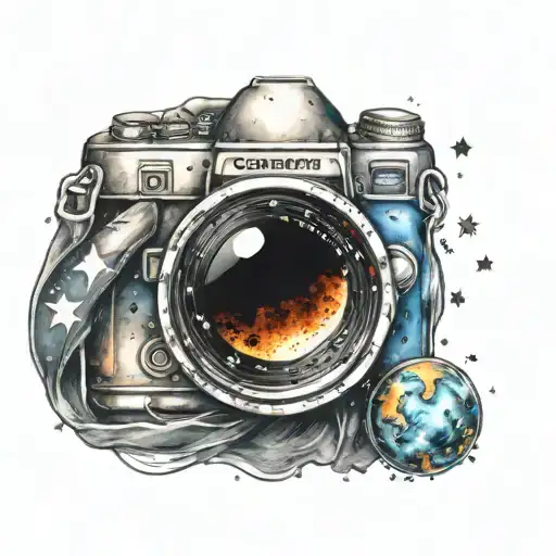 Galaxy Filled Camera Lens With Stars And Planets