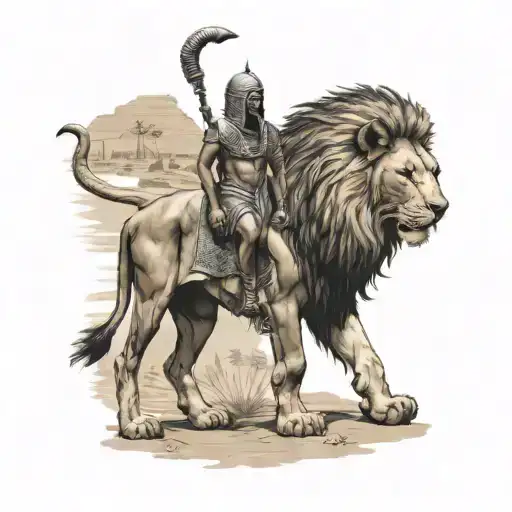 Lion Walking In Egypt With Anubis