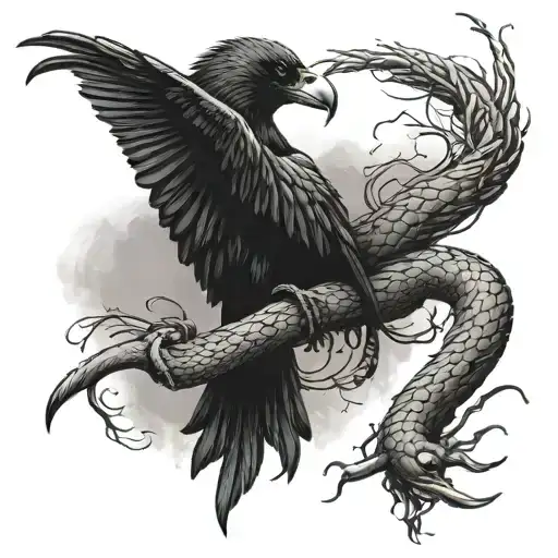 Snake Fighting A Crow