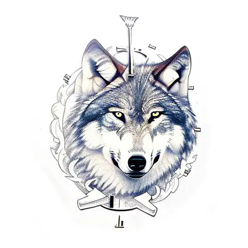 Wolf With Cross And Clock Half Sleeve