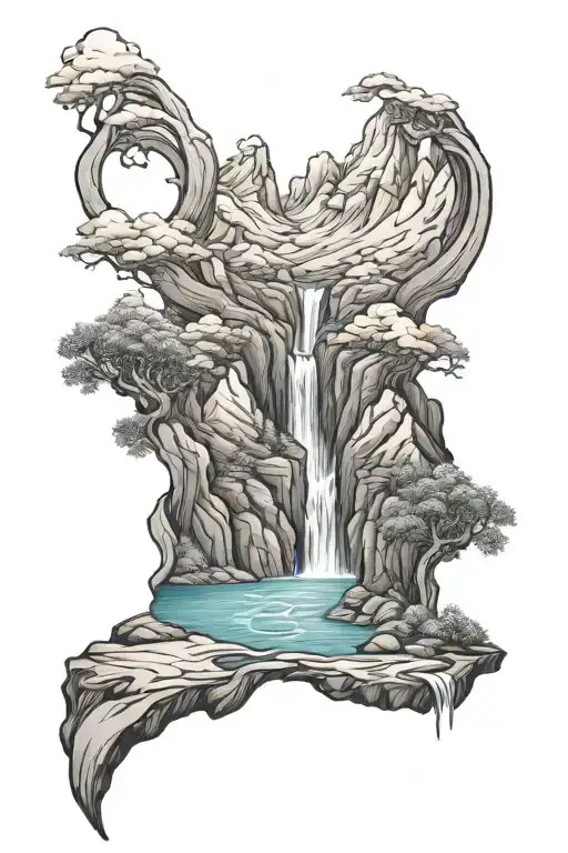 Mountain Range With A Winding River Flowing