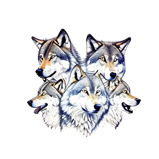 Three Wolves Together With A Background Of Mountain