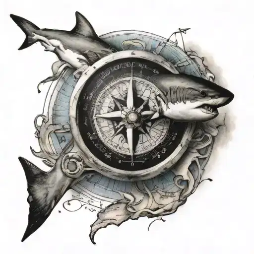 Create Map And Compass With Shark In The Background Made For Forearm