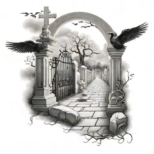 Graveyard That Has A Path That Leads To The Gates Of Heaven