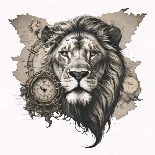 Lion Plus Geographical Map And Clock