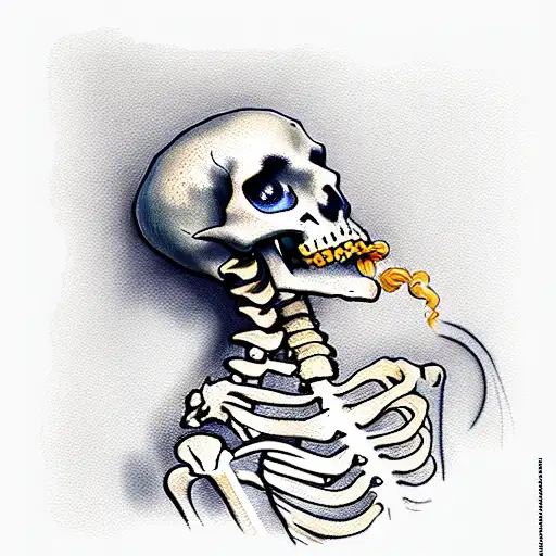 Van Gogh Smoking Skeleton With Raven