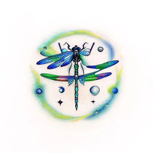 Pisces Constellation With Dragonfly And Saturn In Colors