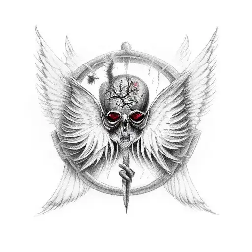 Angel Of Death In Lightening Storm With Tree Of Life