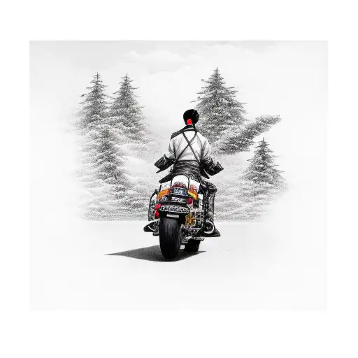 A Realistic Portrait Of Kempachi Zaraki Riding A Motorcycle Through A Japanese Landscape