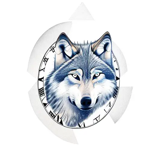 Wolf With Cross And Clock