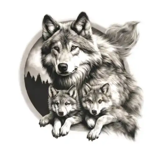 Wolf And His Wolf Babies