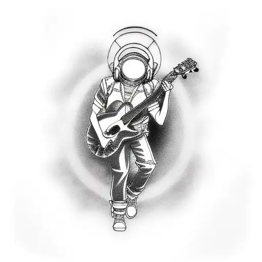 A Realistic Tattoo Of An Anime Character Playing A Guitar On Saturn