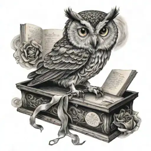 Owl Perched On A Coffin Reading A Book Of Edgar Allen Poe Poems