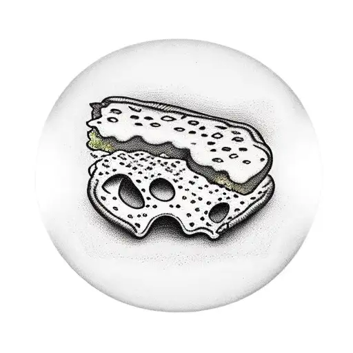 Piece Of Pizza With The Word Toots In The Crust And The Word Scamutz In The Cheese