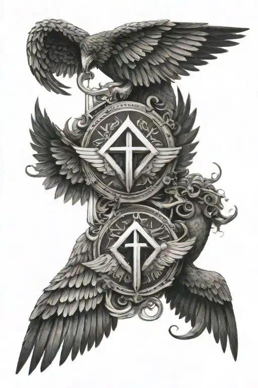 Angle Wings And At Center 444 Downward And Inverted Faith Symbol On Its Top And Lovesymbol On Top