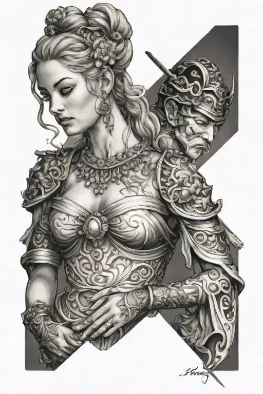 Goddess Aphrodite Holding A Samurai