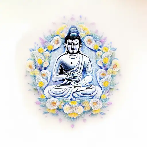 A Buddha Surrounded By Blooming Flowers