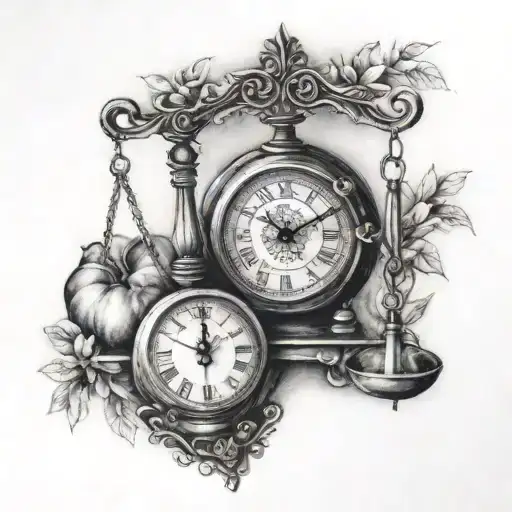 Clock And Libra Scale