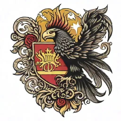 A Traditional Catalan Flag Yellow And Red With A Black Phenix