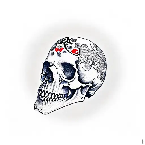 Real Skull With Japanese Pattern Background