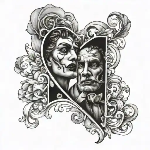 Two Face Heart In A Letter A Black Grey