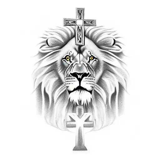 Lion With The Cross Of Jesus Christ