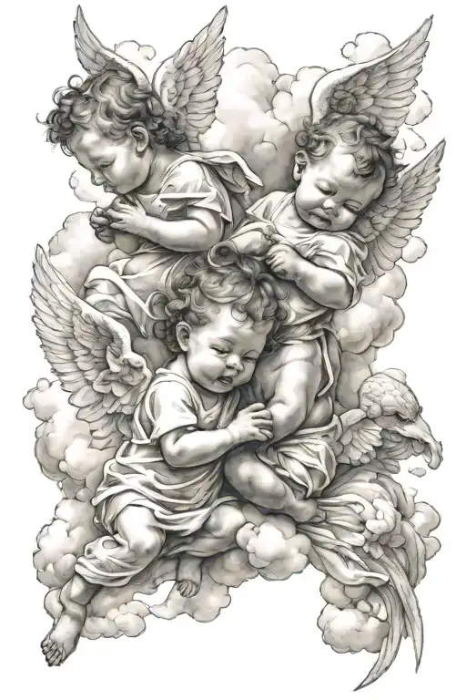 Baby Angels With Clouds In Background Connecting To Clouds From Bottom Sleeve