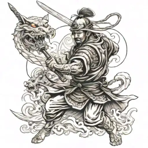 Warrior Samurai Fighting With Demons
