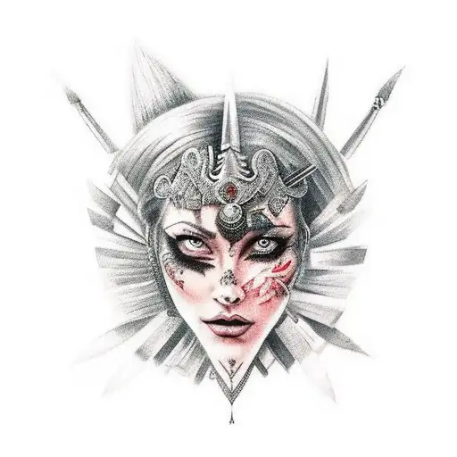 A Female Warrior Themed Back Tattoo Design