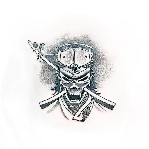 Samurai Showing His Skull With Cherry Tree In Background