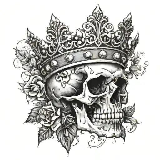Skull Wearing Metal Crown Adorned