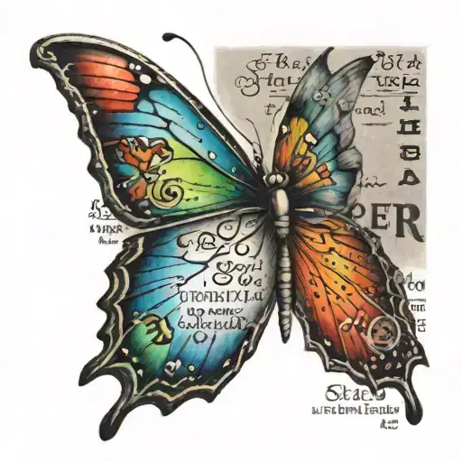 Rainbow Butterfly Perched Atop The Words Harper