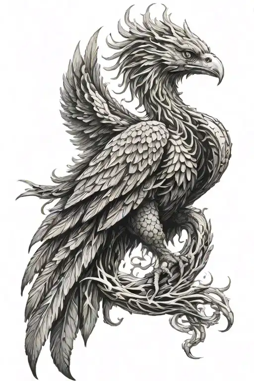 Biomechanical Phoenix Rising From Flames