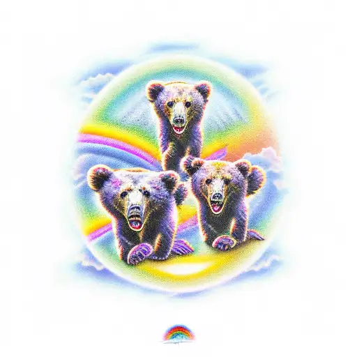 Grateful Dead Dancing Bears Walking Across The Sunset With Rainbow