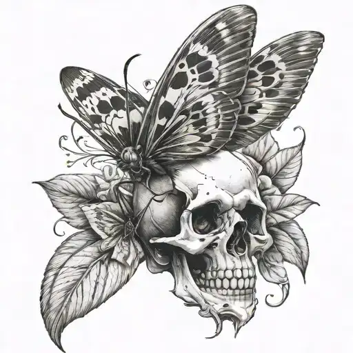 Skull And Moth In Flight