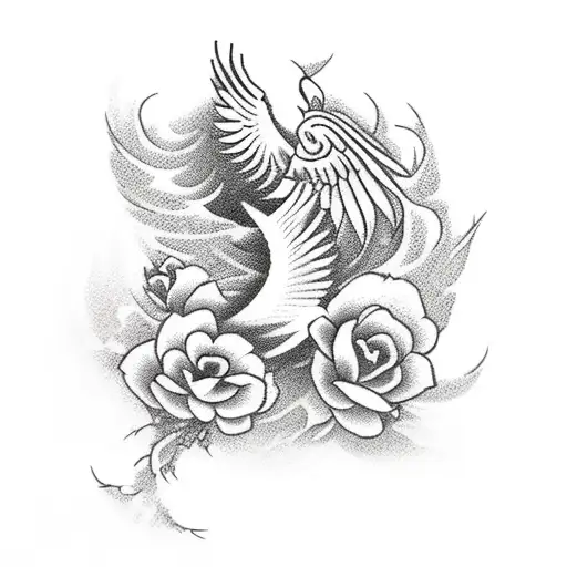 Japanese Phoenix With Roses