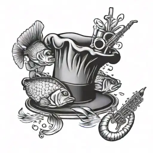 A Chef's Hat With Swimming Fish And Musical Instruments