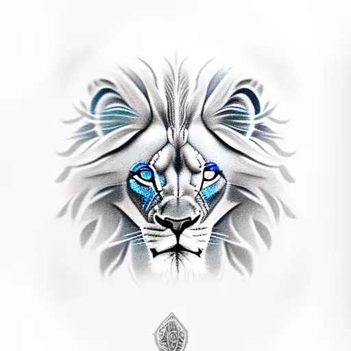 Grey Lion With Blue Eyes Saying Power