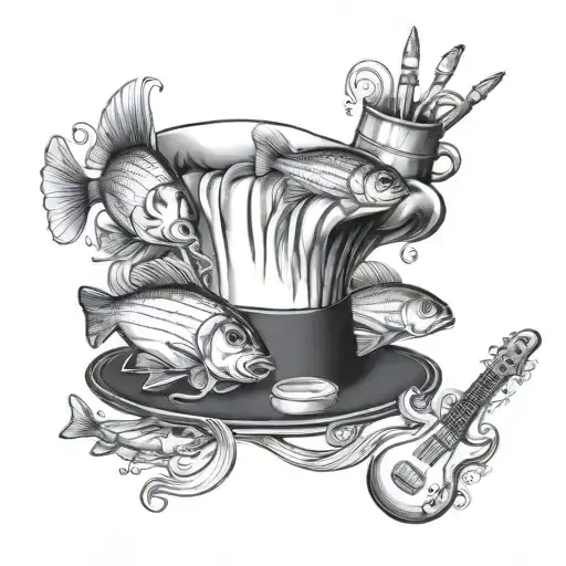 A Chef's Hat With Swimming Fish And Musical Instruments