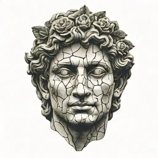 The David Statue Slightly Cracked And Weathered With Vines With A Lonely Flower