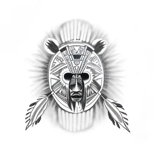 Native American Female With Bear Head