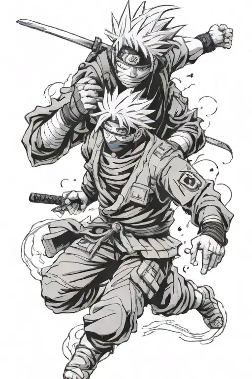 Kakashi Hatake & Satoru Gojo Tattoo Design Black