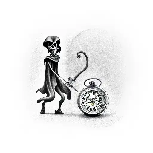 Grim Reaper Holding A Clock With A Figure Running Inside The Clock