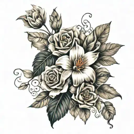 Shoulder Tattoo Including Floral And Vines