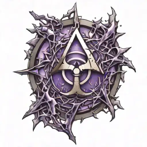 A Biohazard Symbol Made Up Of Shattered Glass Pieces On A Purple Background
