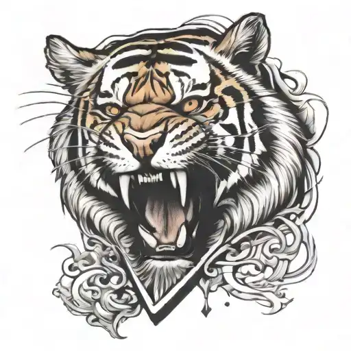 Tiger Roaring Face Inside A Guitar Plectrum Shape Outline