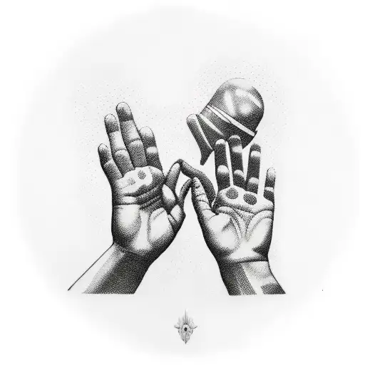 Father Son Hand With Hourglass In The Middle