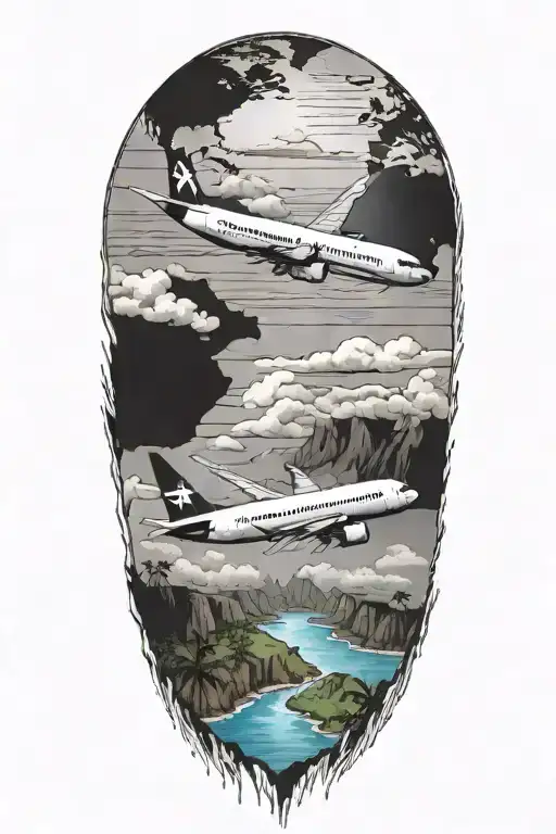 Black And White Delta Airplane Flying Over A Color Realistic Hawaii